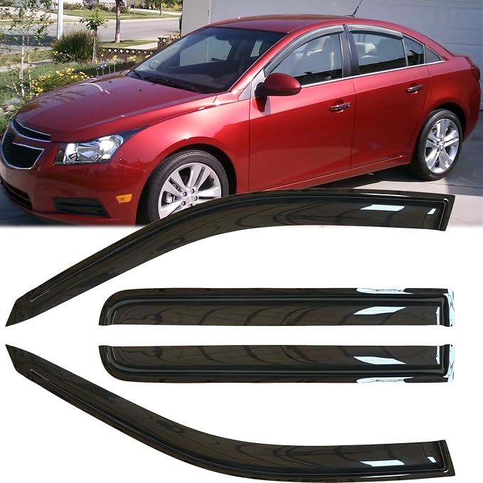 4pcs Original Shatterproof Rainproof Side Window Wind Deflectors for 2011-2015 Chevy Cruze,Outside Mount Rain Guard Sets,Nice Looking Window Visors for Cars,Vent Deflector for Cruze 11-15 94611