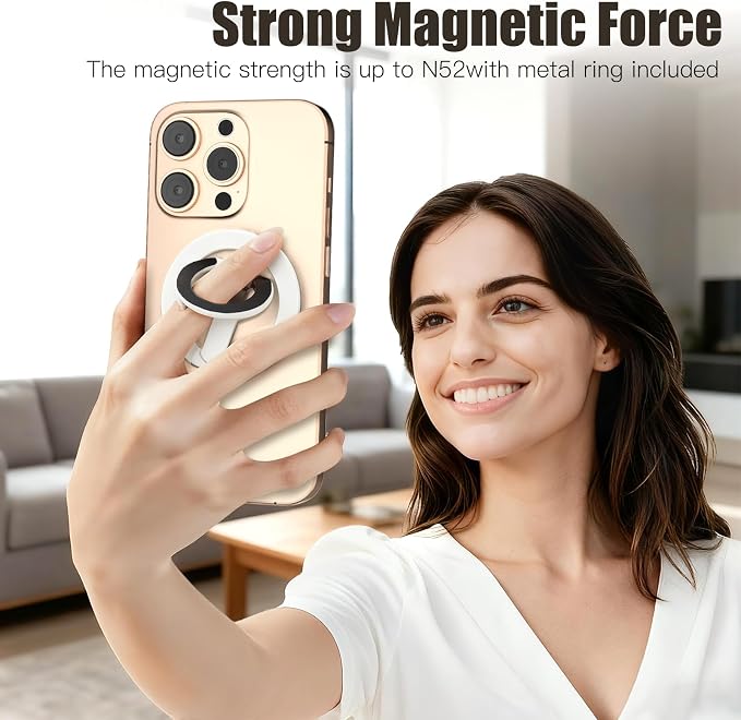 Magnetic Phone Ring for MagSafe Dual-Sided Magnetic Phone Grip Magnet Phone Stand Grip Compatible with iPhone 17/16/15/14/13 Pro Max Plus Mag Safe Accessory for Car Mounts (White)