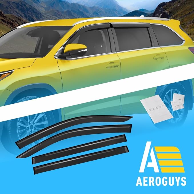 Extra Durable Window Deflectors Tape-On Window Visors Rain Guards Fit for Toyota Highlander 2014-2019, Sun Visors, Wind Vent for Shades, Exterior Car Accessories - 4pcs. AG0119
