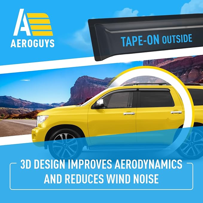 Extra Durable Window Deflectors Tape-On Window Visors Rain Guards Fit for Toyota Sequoia 2008-2022, Sun Visors, Wind Vent for Shades, Exterior Car Accessories - 4pcs. AG0693