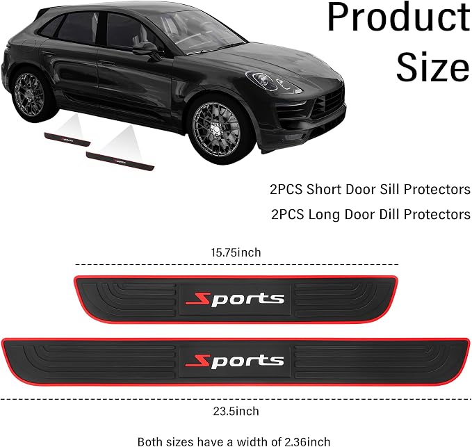 4PCS Car Door Sill Protector,Anti-Scratch Rubber Car Door Protector Edge Guards for Door Steps,Universal Automotive Exterior Accessories Waterproof Door Threshold Strips (Sport, Width 2.36")