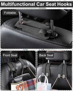 2 Pcs Car Hooks for Headrest, Adjustable Vehicle Seat Back Car Organizers and Storage Accessories, Universal Fit Double Metal Leather Purse Holder for Car (Grey)