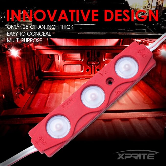 Red LED Truck Bed Light Kits Rock Lights with On/Off Switch, for Pickup Footwells, Running Boards, Cargo, Under Car, Tonneau Cover, Rail Lighting