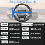 Auto Car Steering Wheel Cover for Hyundai,Tucson,Sonata,Elantra,Santa Fe,Genesis,Sonata Hybrid,Azera,Venue,Kona, 14.5-15 inches(Black-Standard Size)
