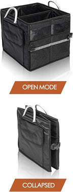 Small Trunk Organizer With Lid, For SUV Car Truck, Black 28L, Foldable Waterproof Oxford Fabric, 2-Compartments With Aluminium Alloy Handle
