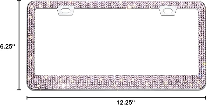 Bling License Plate Frame for Women, 1PCS Sparkly License Plate Frames| Over 1200 pcs 14 Facets Bedazzled Clear Glass Diamond Rhinestone Crystals w/Free Glitter Diamond Box (Pink)