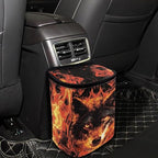 Wolf Fire Print Car Trash Can with Lid, Leak Proof Auto Trash Bag Hanging Vehicle Garbage Can Multipurpose Storage Container for Back Seat Road Trip