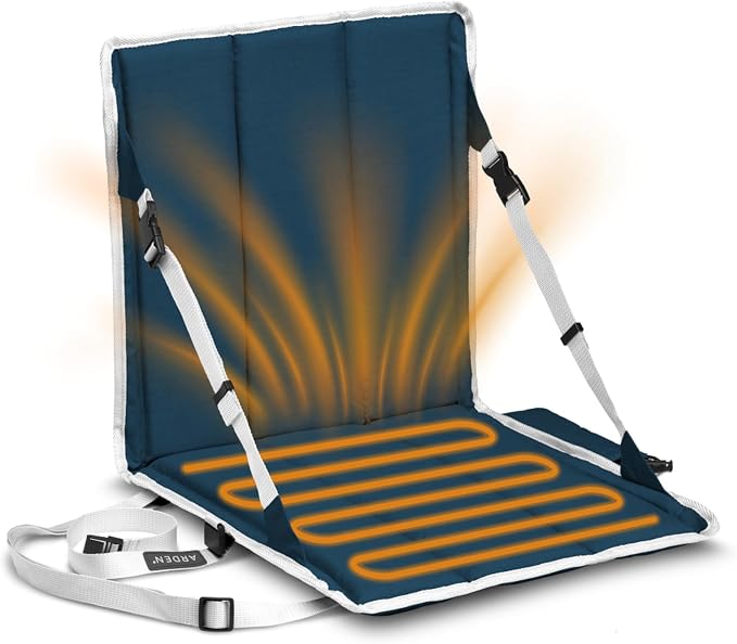 Heated Stadium Seat, Foldable, Lightweight with Carrying Strap, Foam Cushion for Comfort, Adjustable, Back Support, Multi-Functional Use As Stadium Seat or Seat Pad, Navy/White
