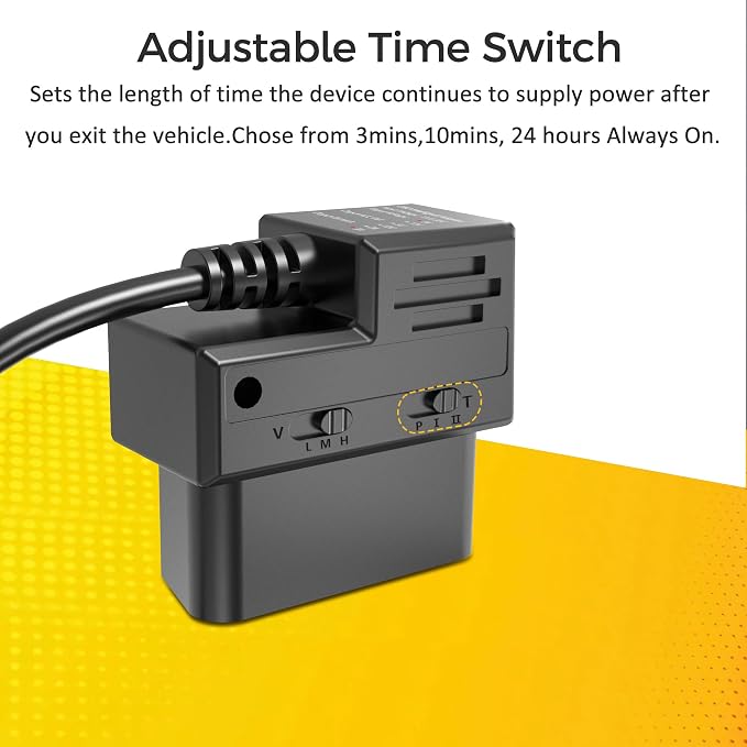 OBD Constant Power Cable,OBD II Power Adapter with Two USB Ports for Dashcam,24/7 Power Supply Mode/Low Voltage Protection,Vehicle OBD 5V 3A Port Charger Cable Compatible with Gar‘min Dash Cam