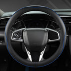 Microfiber Leather Car Steering Wheel Cover for Honda Accord Civic CR-V HR-V Pilot Fit Passport Odyssey,Sport Style,14.5-15 inch (Black+Blue Line-Standrad Size)