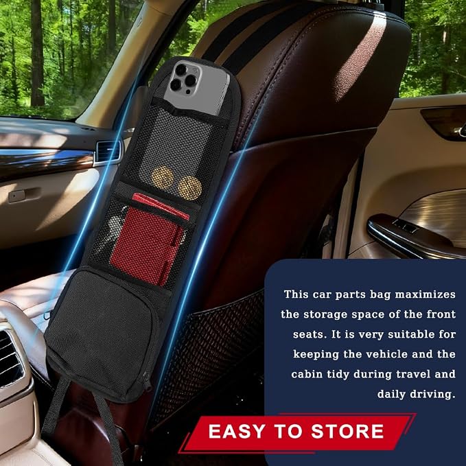 2PCS Car Seat Side Storage Pocket, Car Multifunctional Seat Organizer Hanging Bag, Auto Mobile Phone Wallet Sunglasses Mesh Net Pocket, Auto Accessories for Cars SUVs Trucks (Black, 2PCS)