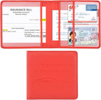 Car Registration and Insurance Holder, Vehicle Glove Box Car Organizer Men Women Wallet Accessories Case for Cards, Essential Document, Driver License, Red
