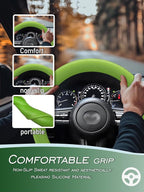 Car Steering Wheel Cover, Non-Slip Silicone Material, Multiple Color Choices, Universal Auto Parts Steering Wheel Cover, Suitable for Most Cars (Green)
