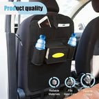 LAINLOY Felt Car Seat Back Organizer, Kick Mats Car Back Seat Protector for Kids, 6-Pocket Storage for Tissue, Box, Pen, Toy, Automobile Road Trip Accessories for SUV, RV, Truck (Black)