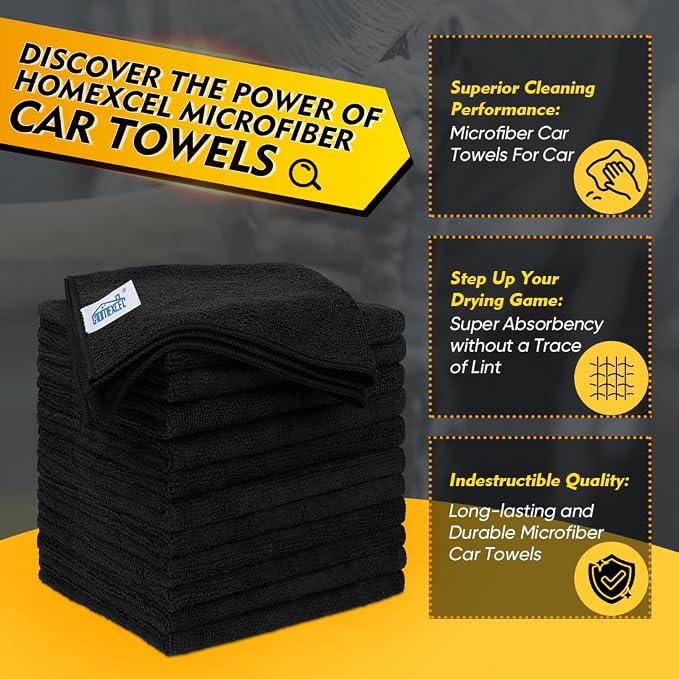Black Microfiber Cleaning Cloth 400 Pack, 11.5 x 11.5 inch Bulk Shop Towels | Reusable Cleaning Rags for Cars, Kitchen, Window, Garage and House, Ultra Absorbent, Lint Free, Streak Free