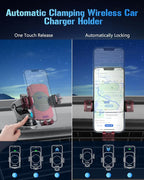 3-in-1 Wireless Car Charger Mount, 15W Fast Charging Auto-Clamping Phone Holder for iPhone 17 16 15 14, Samsung Galaxy S24 S23, Dashboard, Vent & Windshield Car Mount(Deep Red)