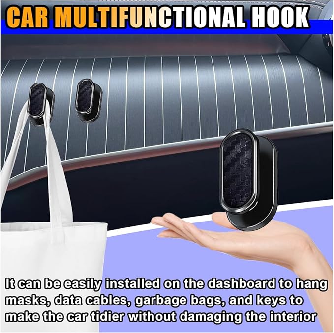 4 PCS Car Mini Hooks, Strong Self-Adhesive Backseat Hangers, Multifunctional Wall Hanging Hooks, Universal Hook Stickers for Key Charging Cable Earphone Car Interior Accessories (Carbon Fiber)