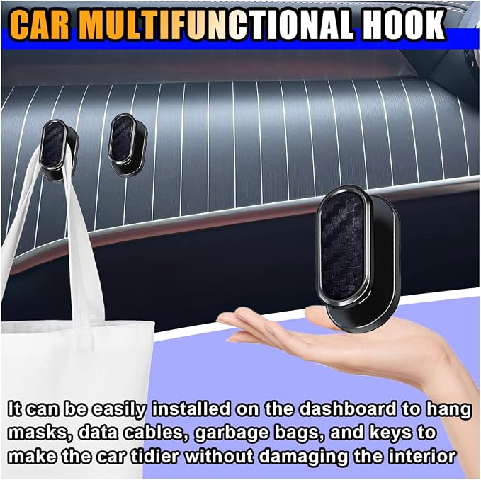 Car Mini Hooks, Multifunctional Strong Self-Adhesive Backseat Hangers, Wall Hanging Hooks, Universal Hook Stickers, Car Interior Accessories for Key Charging Cable Earphone (8PCS Carbon Fiber)