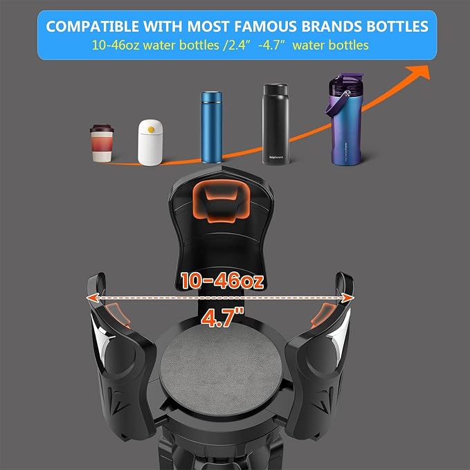 Adjustable Car Cup Holder Expander - Universal Base Fits 2.4"-4" Holders, Extends to 5.5" for 10-64oz Large Cups & Bottles