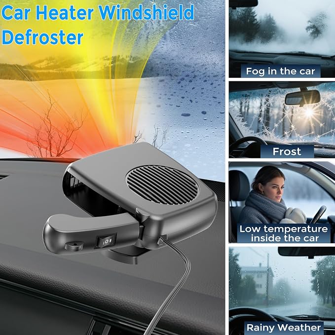 200W Portable Car Heater, 12 Volt Heaters for Cars, Auto Vehicle Windshield Defogger Defroster,2 in 1 Fast Heating & Cooling, Auto Ceramic Heaters Fan 360 Degree Rotary Defroster Defogger