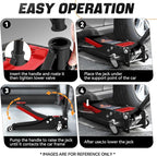 3 Ton Low Profile Floor Jack, Heavy Duty Steel Hydraulic Car Jack with Dual Pistons Quick Lift Pump, Hydraulic Racing Floor Jack, Lifting Range 3" to 20", Black