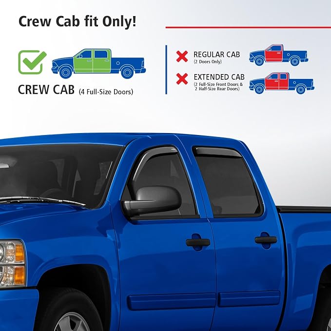 Goodyear Shatterproof in-Channel Window Deflectors for Chevrolet (Chevy) Silverado 1500 2007-2013 Crew Cab, Rain Guards, Window Visors for Cars, Vent Deflector, Car Accessories, 4 pcs - GY008405
