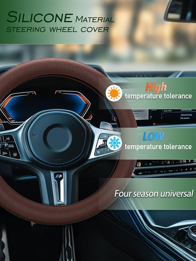 Car Steering Wheel Cover, Non-Slip Silicone Material, Multiple Color Choices, Universal Auto Parts Steering Wheel Cover, Suitable for Most Cars (Coffee)