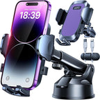 HTU Car Phone Holder【2026 Upgraded 100+LBS Suction & Safety Cert】 Cell Phone Car Mount for Truck Heavy Duty Phone Holder for Dashboard/Windshield/Vent for iPhone 17 16 Pro Max, Purple