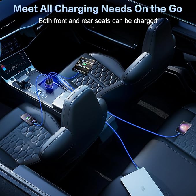 USB C Car Charger, Multi Port 90W Super Fast Charging Cigarette Lighter Adapter, 4-in-1 Dual USB-C & USB-A Car Phone Power Adapter for iPhone 17/16/15/Pro Max, iPad, Samsung Galaxy S25 (Black, 5-Pack)