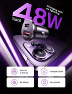 USB C Car Charger Adapter [2 Pack] [Mini & Metal] Cigarette Lighter USB Charger Fast Charging [PD QC 3.0] USBC Car Phone Charger for iPhone 15 Pro Max Plus 14 Samsung Galaxy S23 iPad Pro, Purple | Cigarette Lighter Charger, USB C Car Charger Fast...