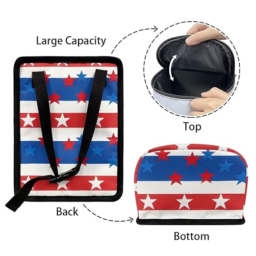 American Flag Star Print Car Trash Can with Lid, 4th of July Leak Proof Auto Trash Bag Hanging Vehicle Garbage Can Multipurpose Storage Container for Back Seat Road Trip