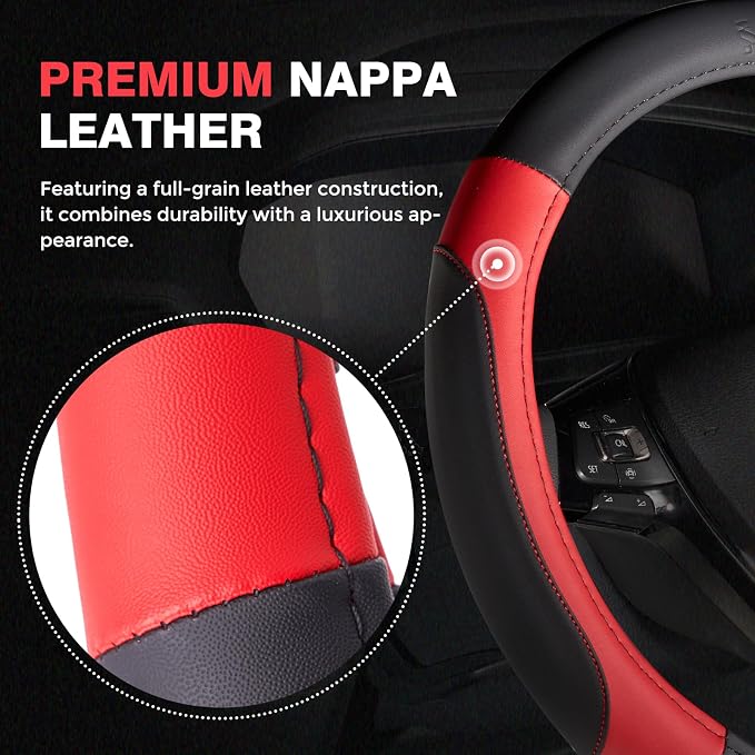 Car Steering Wheel Cover, Microfiber Leather Steering Wheel Covers with Anti-Slip Lining, Breathable Elastic Car Steering Wheel Protector, Universal Standard Size 14-15 inch