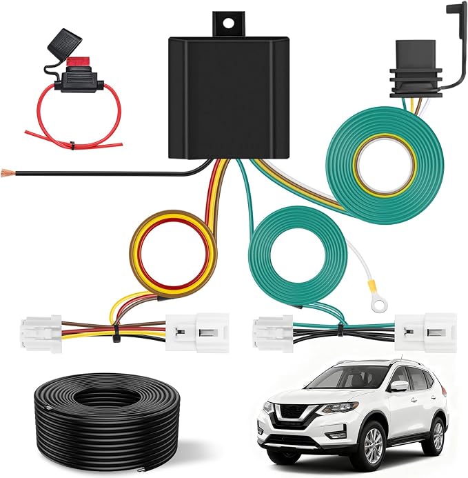4 Pin Trailer Wiring Harness Kit 56033 Custom for 2008 2009 2010 2011 2012 2013 2014 2015 2016 2017 2018 2019 2020 Nissan Rogue 2007-13 Infiniti G25 Q60 G35 G37 Sedan Tow Hitch