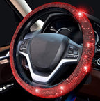 Steering Wheel Cover for Women Bling Bling Crystal Diamond Sparkling Car SUV Wheel Protector Universal Fit 15 Inch (Black with Red Diamond,Standard Size(14" 1/2-15" 1/4))