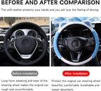 Car Steering Wheel Cover, Fluffy Soft Plush for Winter Warm, Cute Steering Wheel Protector with Kitty Cat Ears, Universal 15 Inch, Elastic & Anti-Slip, Lovely Decor Car Accessories (Blue)
