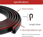 Self-Adhesive Car Door Edge Guards - U Channel Rubber Edge Trim for Metal Edge Protection, Fits Most Car Doors, Hatches, Lockers & Panels, 5Ft