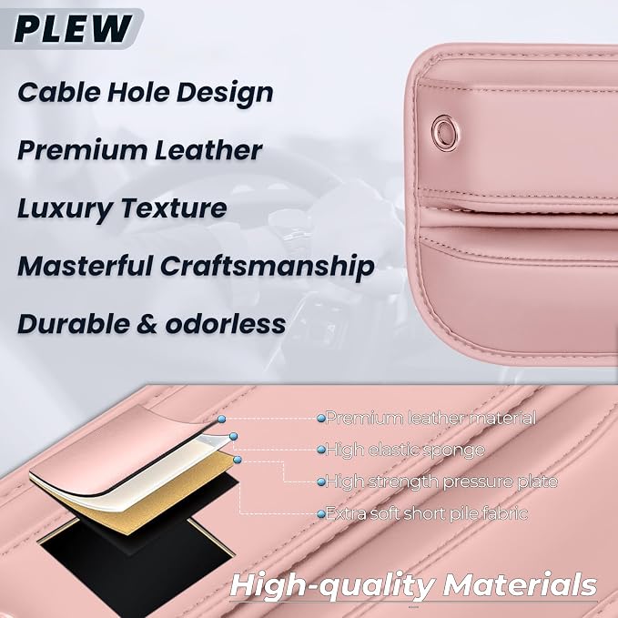 2-Pack Car Seat Gap Filler Organizer - Upgraded Anti-Slip Strap Design - Premium Leather Side Console Pocket - Prevent Phone Falling - Universal Fit Car Essentials for SUV, Truck & Sedan,Pink