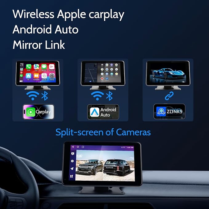 Portable Wireless Carplay Car Stereo, 7 inch HD Touchscreen for All Vehicles,with Apple CarPlay & Android Auto with Backup Camera/Mirror Link/Voice Control/Bluetooth/GPS/AUX/FM Satellite Radio