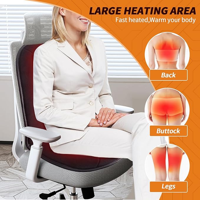 Heated Seat Cushion for Office Chair - Heating Pad for Back, Lumbar, Hip, Thigh with 7 Temp Levels & Auto Shutoff - Warm Gift for Winter
