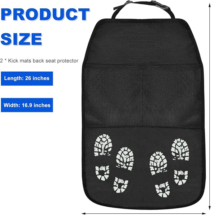 2 PCS Kick Mat Back Seat Protector, Waterproof Auto Seat Back Protective Cover with 2 Mesh Pockets, Large Backseat Kick Mat Protector Storage Organizer for Most Cars