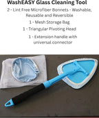 Pro Glass Windshield Cleaner Tool Kit | Extendable 20" Handle, Pivoting Head, 2 Reusable Lint Free Microfibers, Storage Bag, For Auto Windshield, Cars, Trucks, RV's