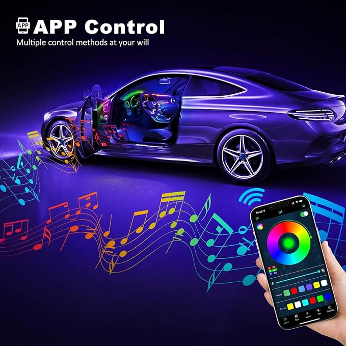 Acrylic Interior Car LED Strip Light with Wireless APP, RGB Dreamcolor 5 in 1 Ambient Lighting Kits, 16 Million Colors Sound Active Function Car Neon Lights, Sync to Music (dreamcolor 5 in 1)