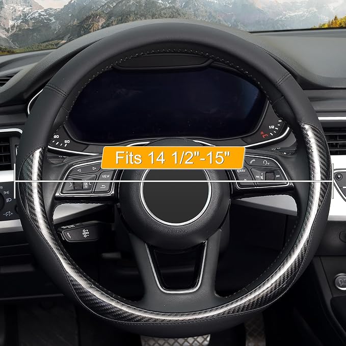 Carbon Fiber Steering Wheel Cover, Universal 15 inch Black,Anti-Slip, Odorless