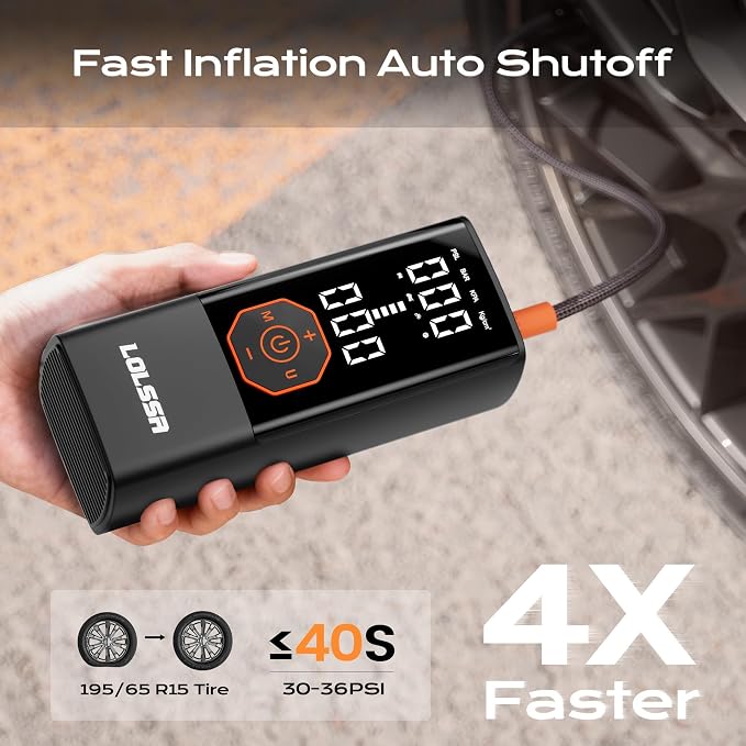 Tire Inflator Portable Air Compressor Air Pump Tires Cordless Electric 180PS for Car, Motorcycle, Bike, Ball, with Tire Gauge Pressure-Black