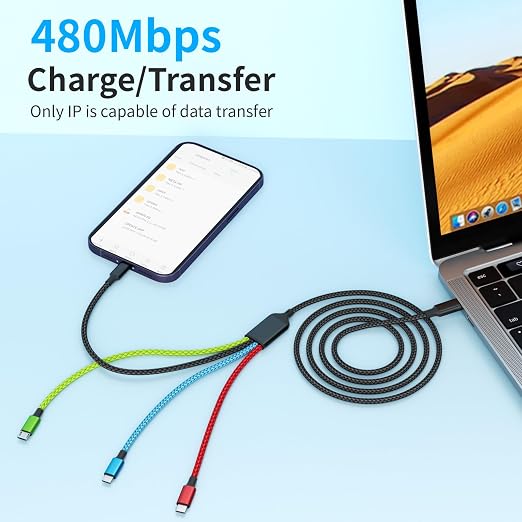 USB C Multi Charging Cable, Dual USB C 4 in 1 Charging Cable, Multi Chargers for All Devices with IP/Type C/Type C/Micro Port, Compatible with Most Cell Phones/Tablets and More [2Pack 5FT]