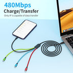 USB C Multi Charging Cable [1Pack 5FT], Dual Type-C Nylon 4 in 1 Charging Cable, Multi Chargers for All Devices with IP/Type C/Micro Port, Compatible with Most Cell Phones/Tablets and More
