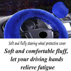 Fluffy Steering Wheel Cover for Women Fuzzy Steering Wheel Cover Winter Warm Faux Wool Plush Car Wheel Cover Furry Steering Wheel Protector Universal Fit 15 Inch (Blue)