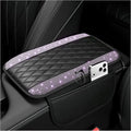 Stacool Upgraded Car Center Console Cover with Rhinestones,Microfiber Leather Car Armrest Cover Cushion with 2 Storage Bags,Universal Cars Armrest Storage Box as Cars Interior Accessories
