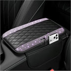 Stacool Upgraded Car Center Console Cover with Rhinestones,Microfiber Leather Car Armrest Cover Cushion with 2 Storage Bags,Universal Cars Armrest Storage Box as Cars Interior Accessories