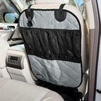 Car Seat Back Organizer – Heavy-Duty Kick Mat w/Mesh Storage Pockets, Bottle Hook – UV-Resistant Hardware – Waterproof Backseat Organizer for Kids & Pets – Fits SUVs, Trucks, Cars – Grey